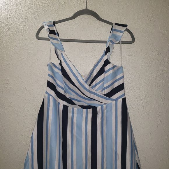 NWT Draper James Sz 10 Blue & White Stripe Midi Dress Sleeveless Modern Classic - Picture 4 of 14